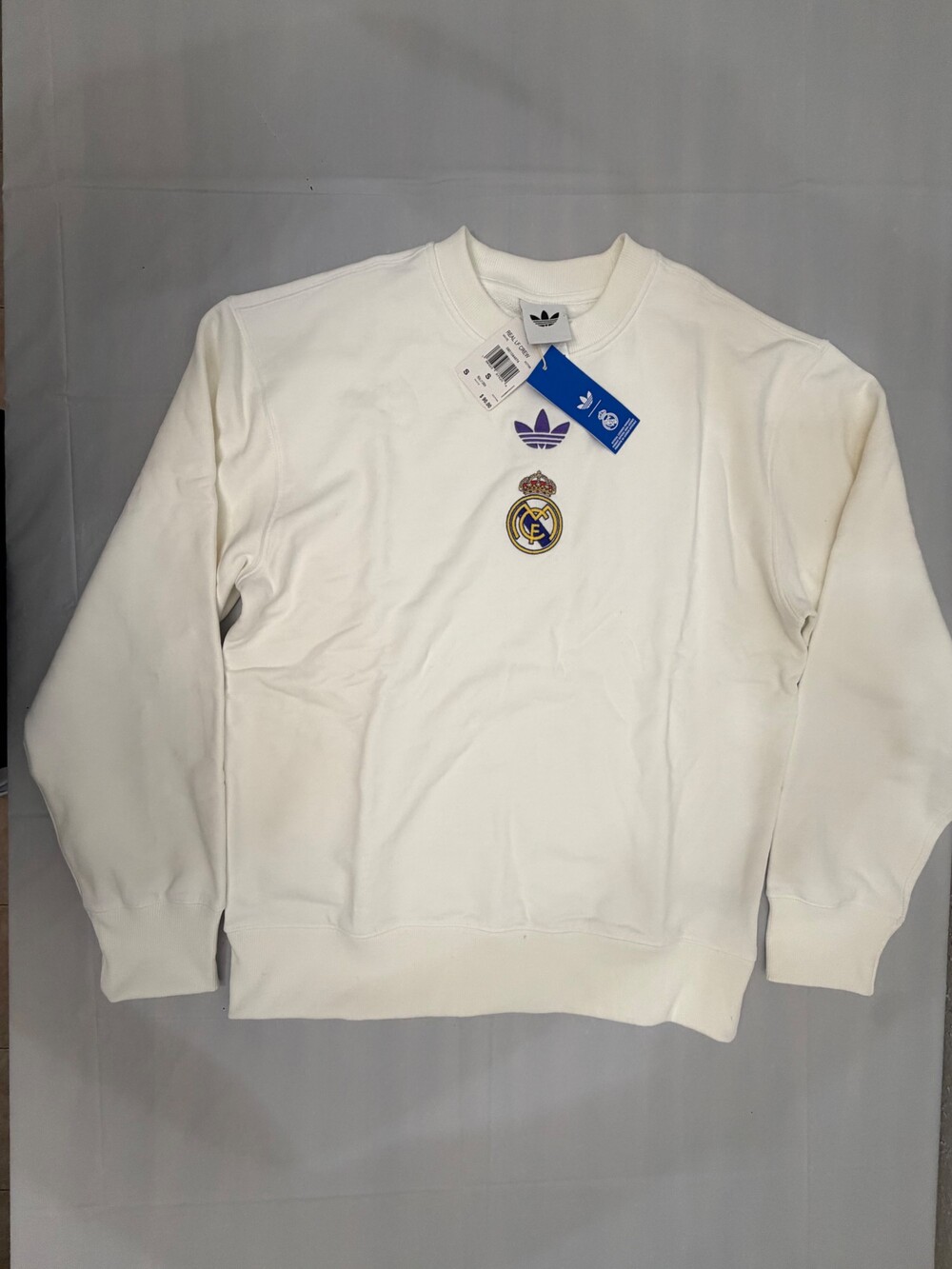 Adidas Real Madrid Small White Crewneck Sweatshirt